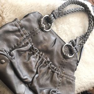 B. Makowsky Pewter Pebble Leather Shoulder Bag